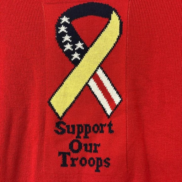 Vintage White Stag Support Our Troops Red Short Sleeve Sweater Women's Sz M - Picture 2 of 6